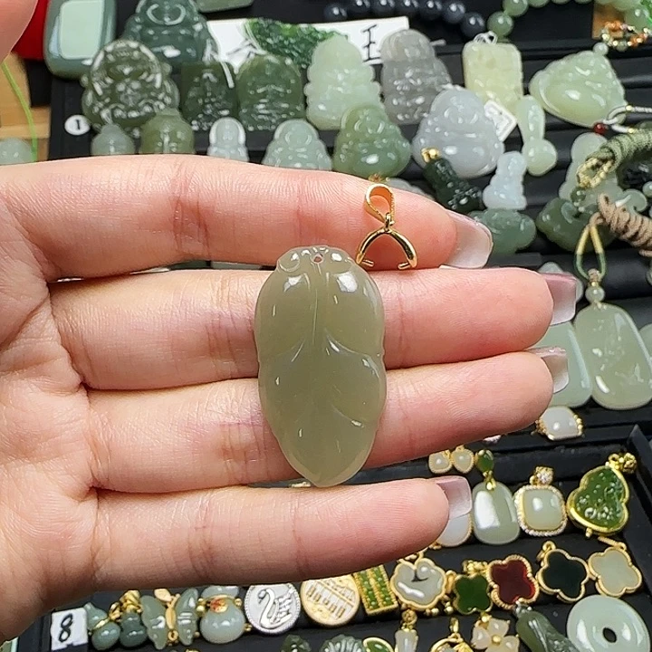 颈饰银S925镶嵌和田玉送链子送绳