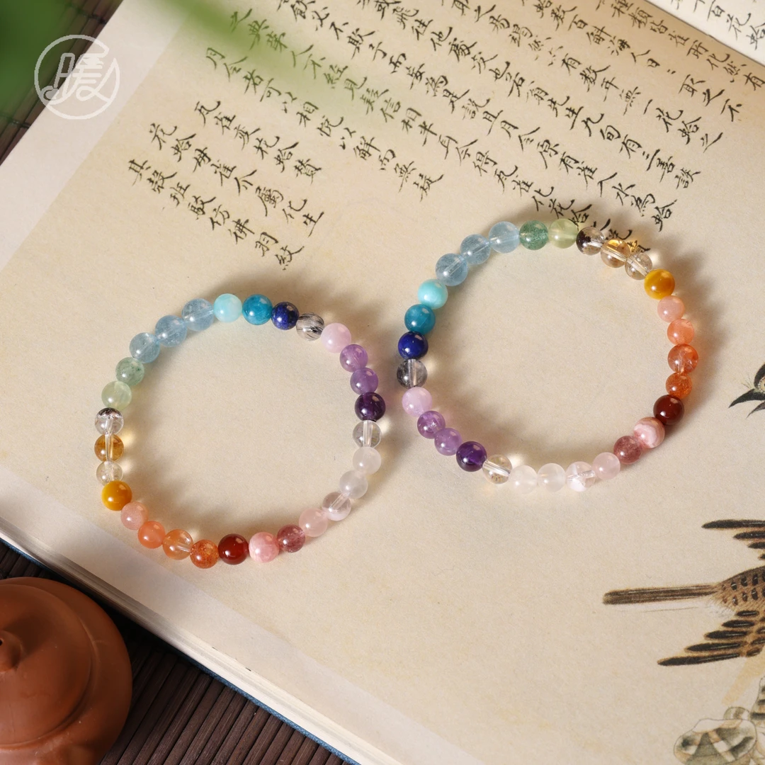 单圈素圈彩虹多宝手串5mm搭紫水晶锂辉红纹石手链F4469多样性发一