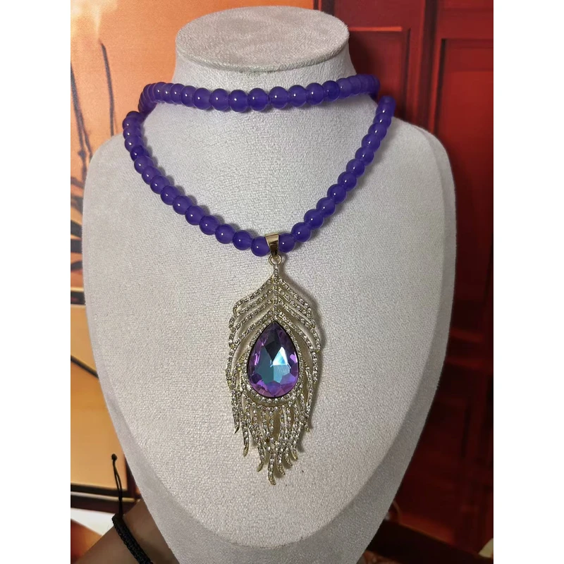 铜合金合成锆石项链 铜合金毛衣链  紫翎凰羽毛衣链M038