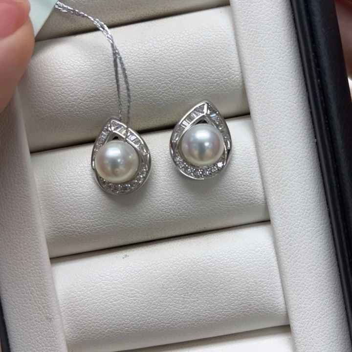 银S925镶嵌耳饰海水珍珠AK7-8mm16号