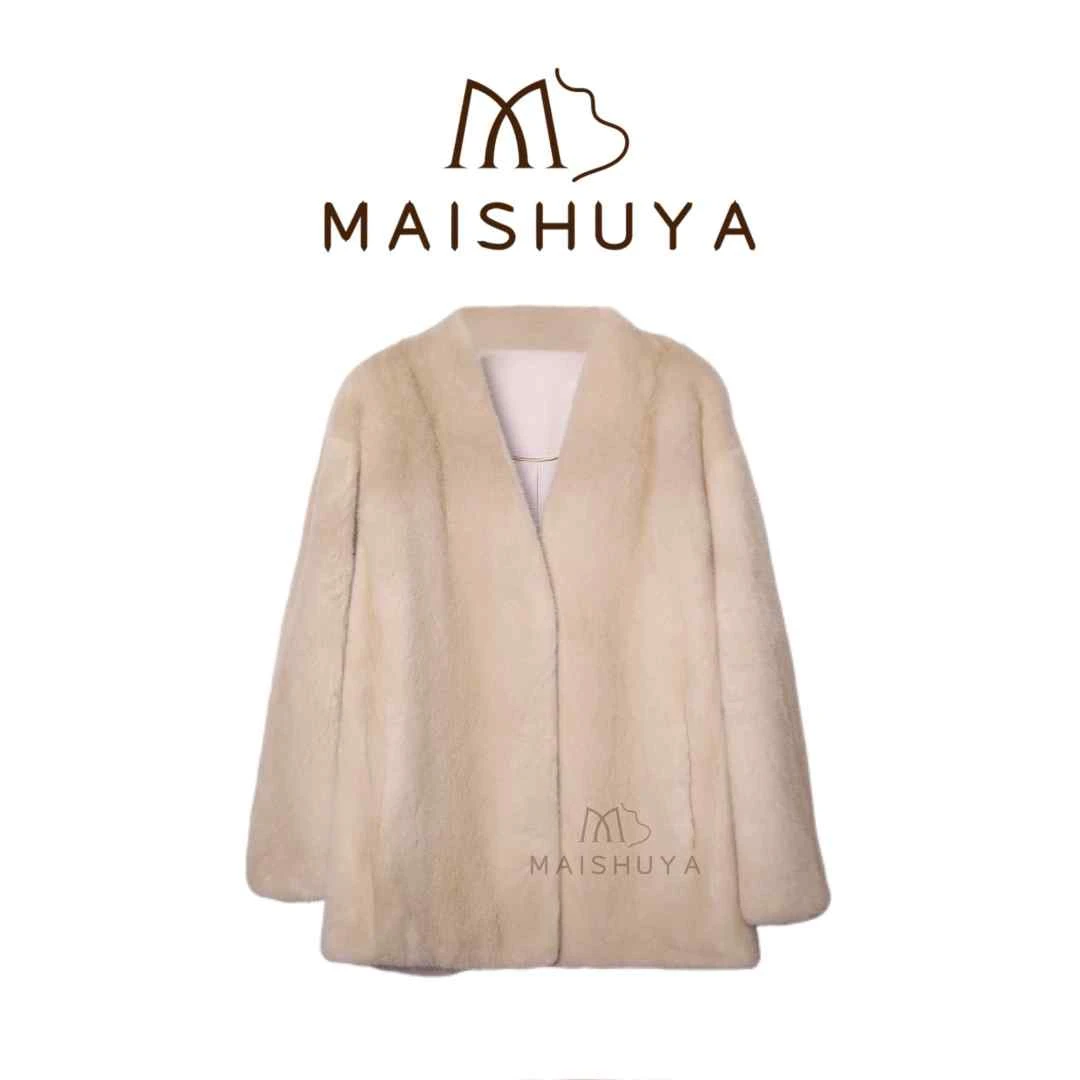 麦舒雅芬兰进口水貂皮草外套百搭经典显瘦V领天然水貂皮草宝嘉美