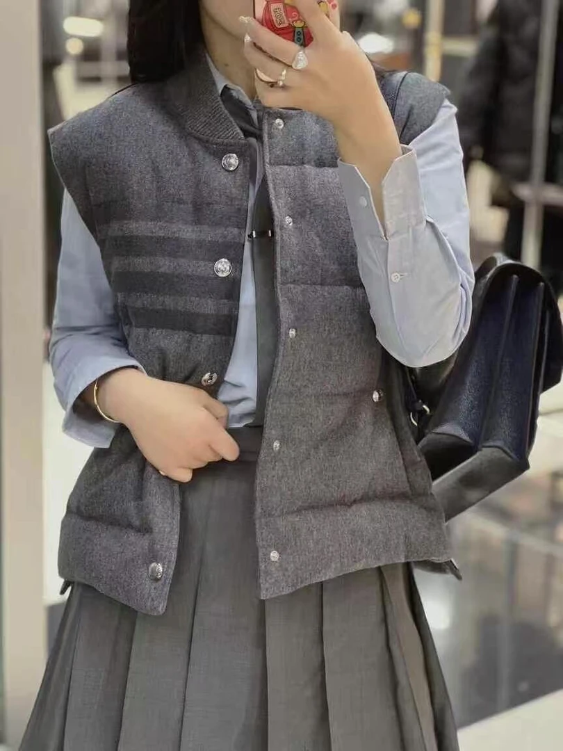 【阿风好物】秋冬羊毛混纺四条杠90鹅绒填充男女款保暖羽绒马甲