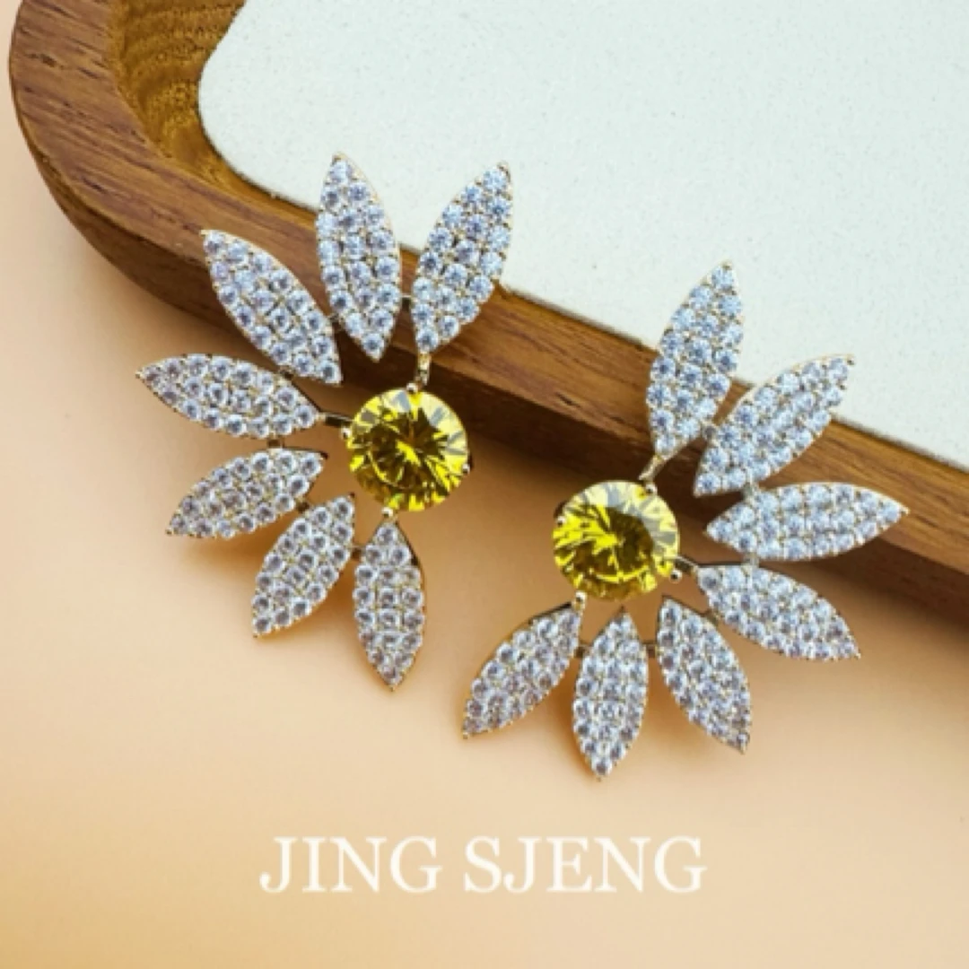铜合金合成锆石耳饰 J·S 【解语花】925银针气质耳环精致甜美