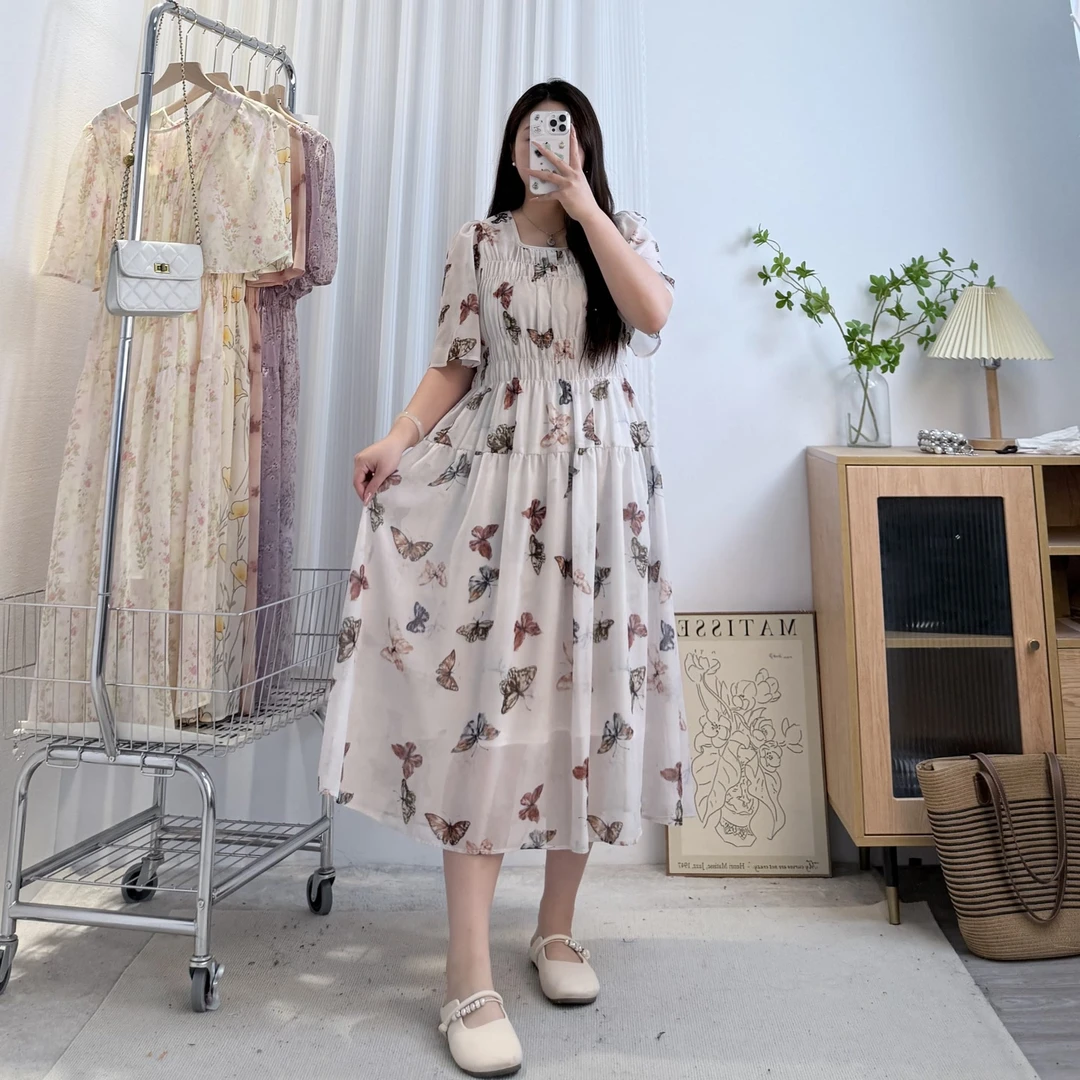 新中式【花蝶舞曲】气质优雅显白亲肤柔软高腰显瘦飘逸大码连衣裙
