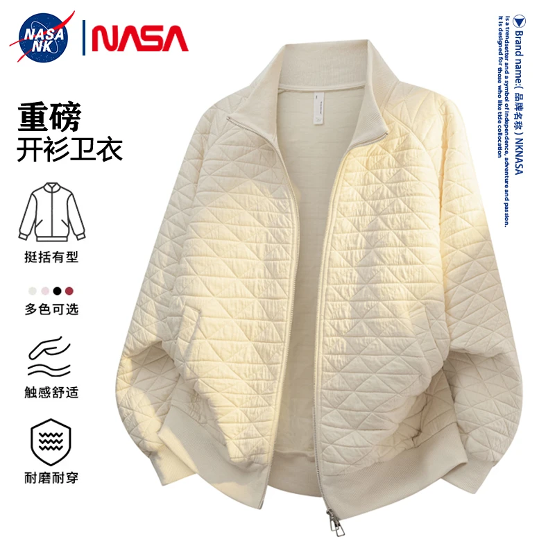 NASA联名开衫卫衣男生秋冬季美式复古包包格纹外套慵懒休闲上衣服