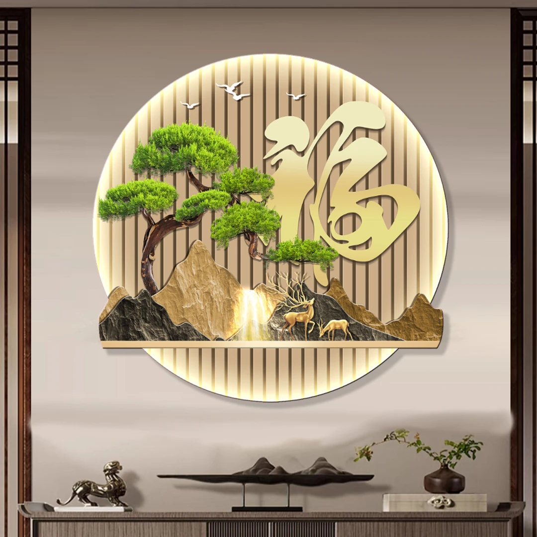 云朵D121新中式入户玄关装饰山水福禄走廊过道挂画迎客松挂画JL