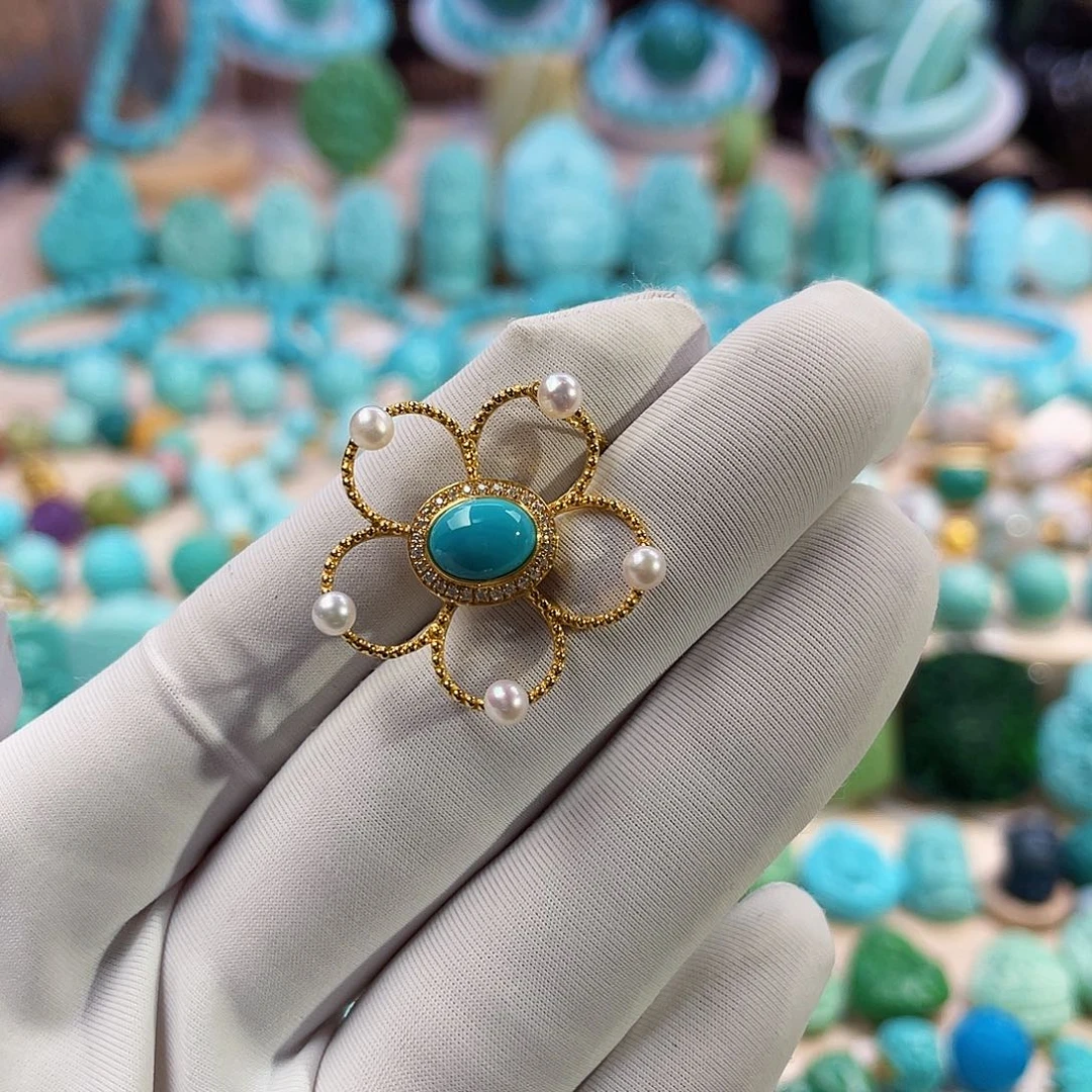 绿松石珠宝奇石18K金镶嵌