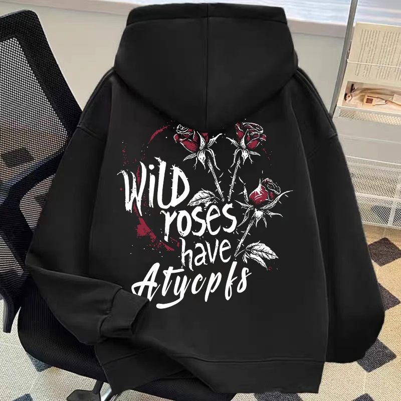 秋冬加绒加厚重磅连帽卫衣玫瑰字母ins印花外套潮牌新款男装宽松