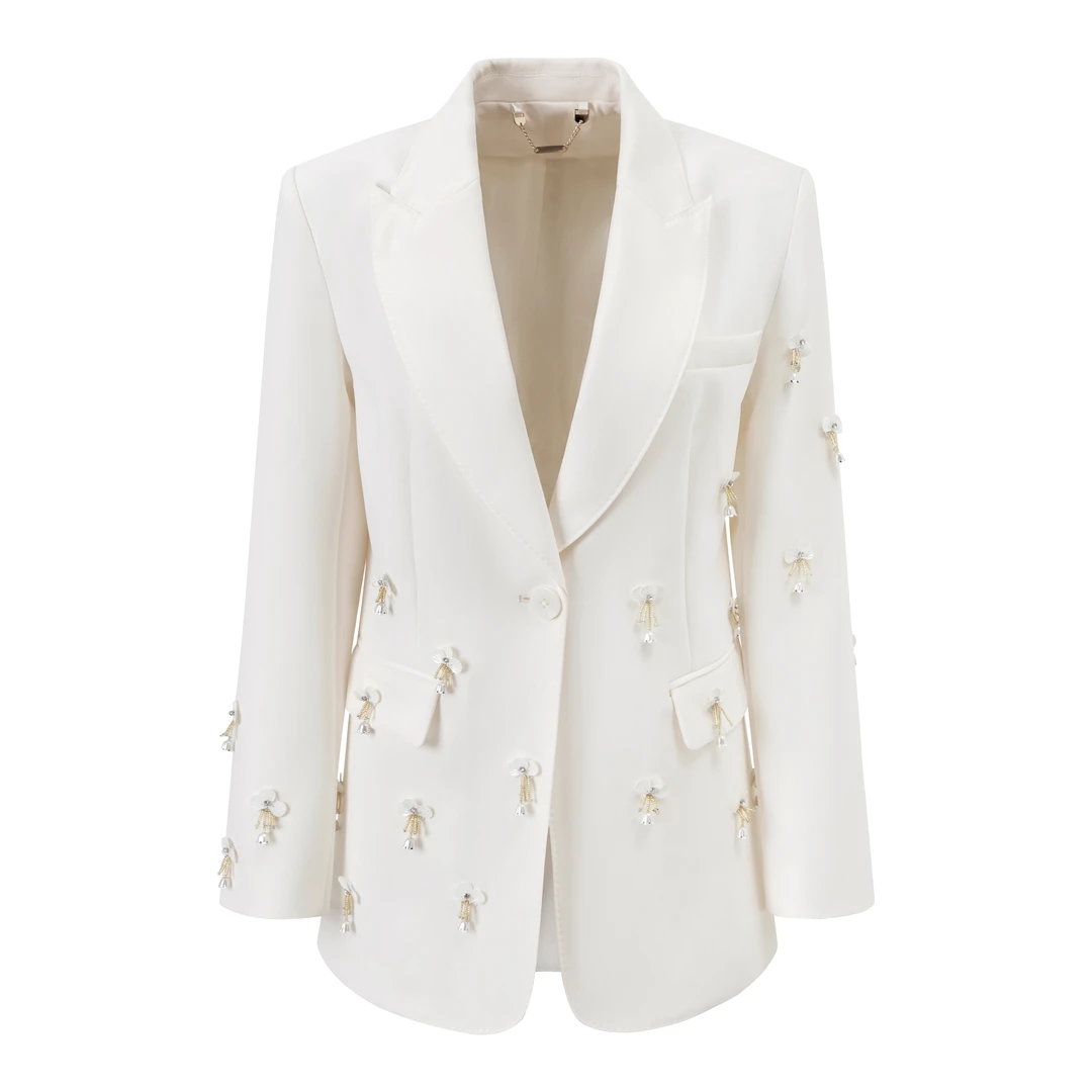 高定山茶花重工钉珠花朵西装外套-174