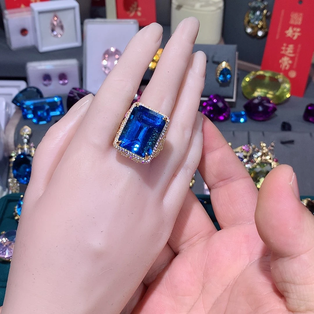 托帕石戒指银S925镶嵌戒指