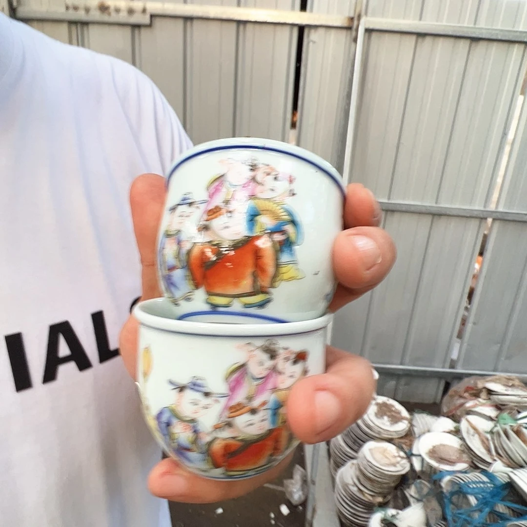 瓷片景德镇陶瓷五子登科缸杯2只