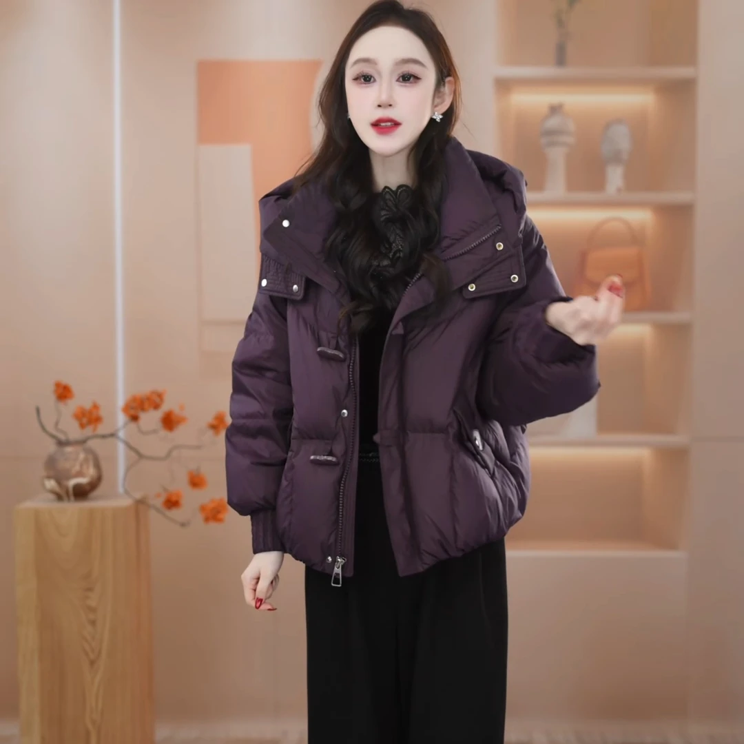 2025年冬季新款短款龟背羽绒服女加厚白鸭绒保暖时尚连帽外套上衣