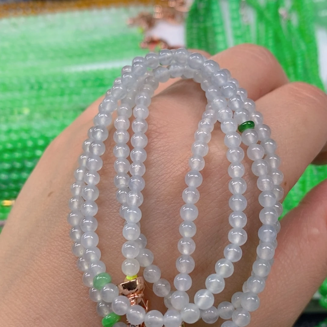 翡翠颈饰未镶嵌冰种圆珠项链4m' m