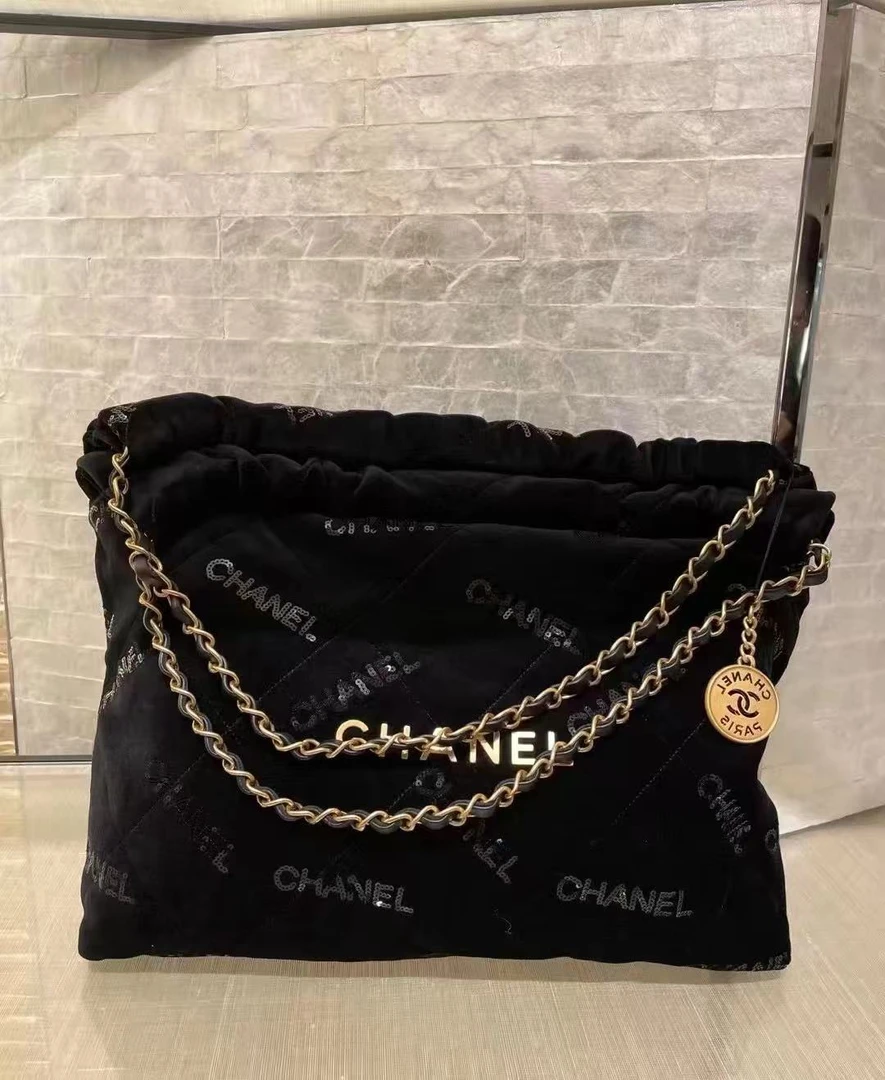 99新 Chanel/香奈儿  黑色亮片字母中号22bag 芯片款 二店
