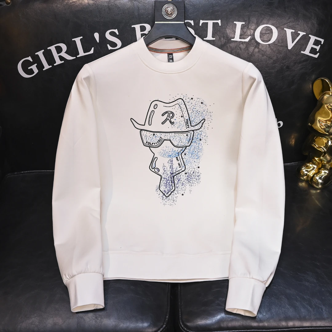 希敦纽勒欧货秋季卫衣个性帅气印花圆领修身长袖时尚套头打底衫男