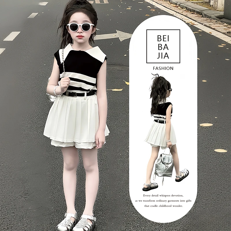 女童夏装套装2025夏季小女孩洋气韩范衣服新款POLO衫短裙裤两件套