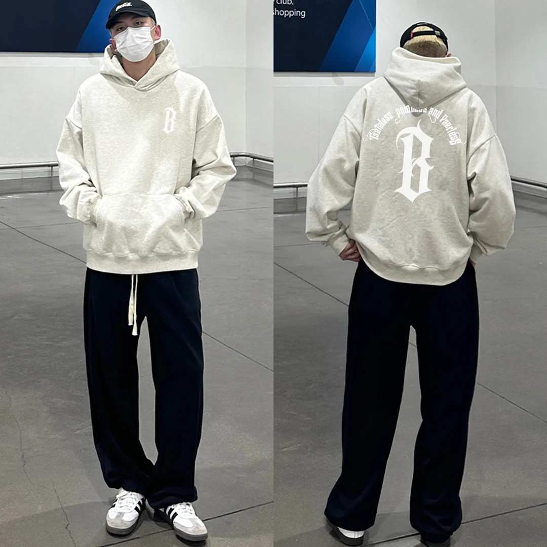 美式个性创意字母印花宽松连帽卫衣男女秋冬季休闲百搭情侣款上衣