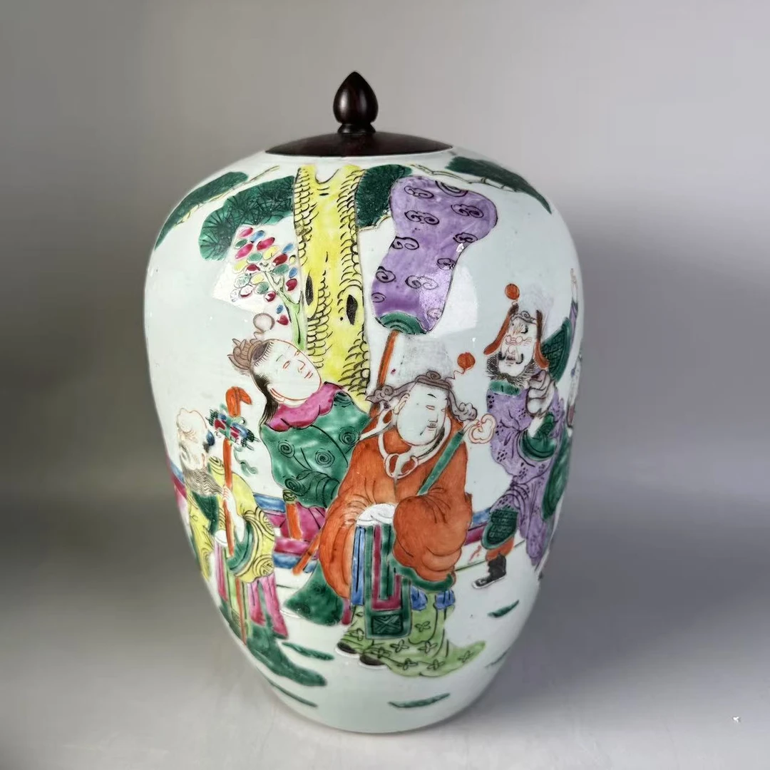 scs18027晚清粉彩福禄寿喜才五星人物冬瓜罐