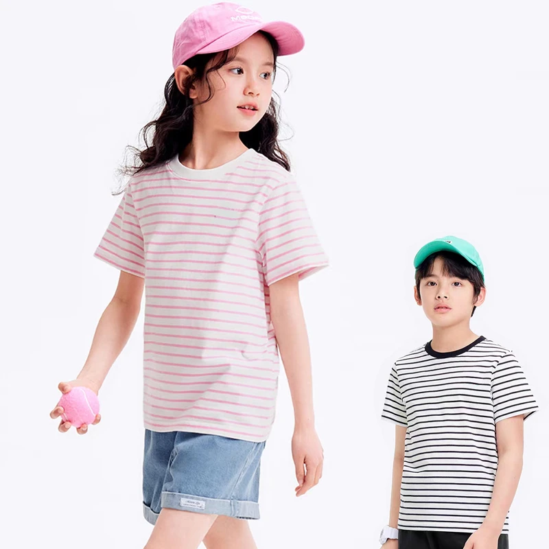 俞兆林儿童圆领纯棉夏季短袖T恤条纹马卡龙色系小童t恤速干透气
