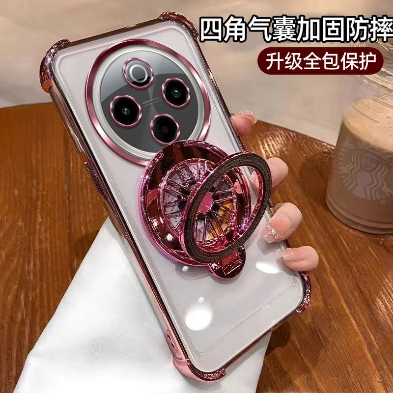 适用vivoy300pro+手机壳V2456A陀螺支架保护套四角气囊防摔男女款