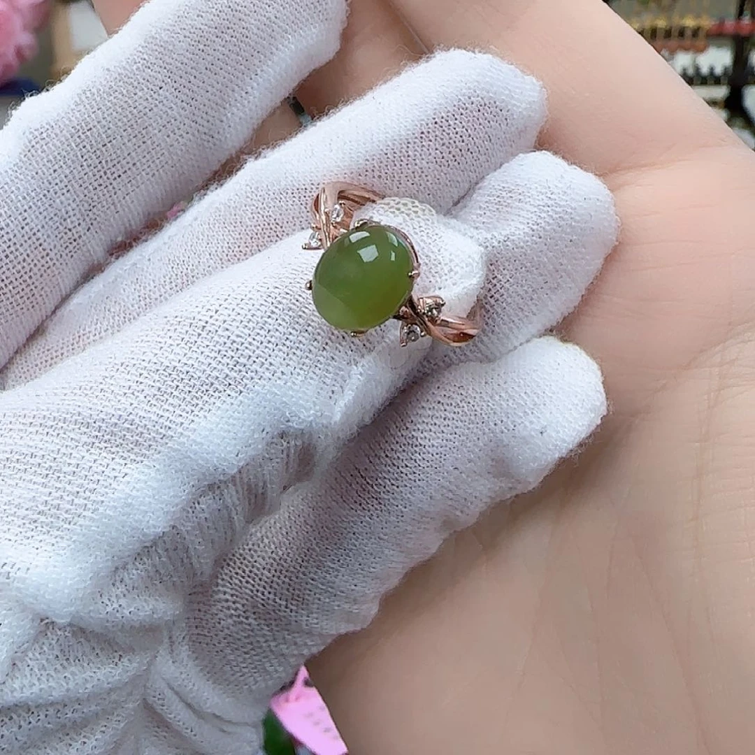 和田玉（碧玉）戒指银S925镶嵌