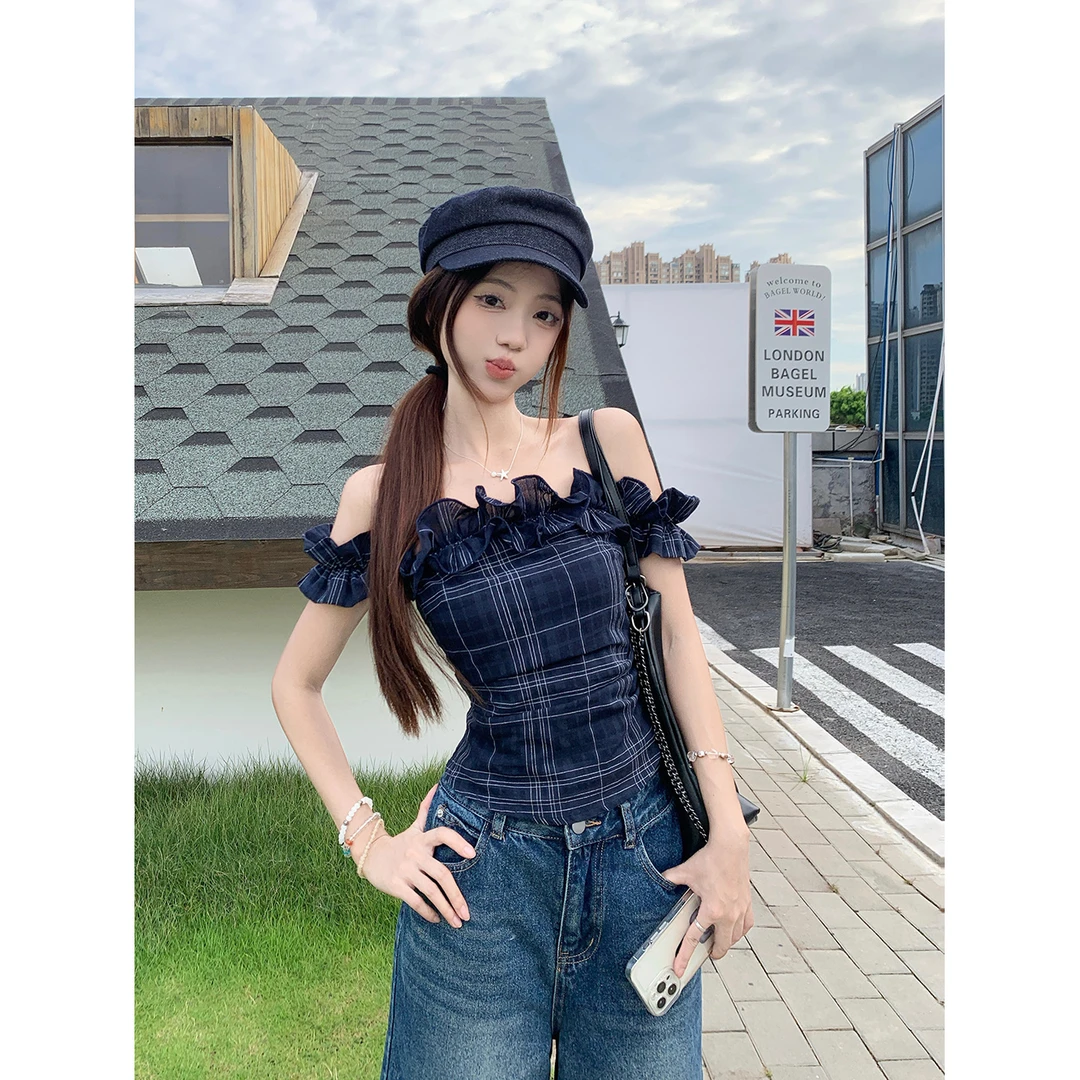 辣妹风一字肩T恤女2025夏季新款时尚修身显瘦气质上衣