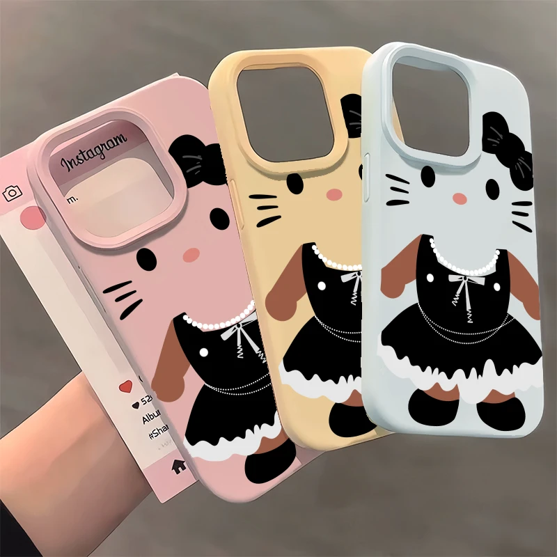 黑裙貌美kt适用苹果17Pro液态硅胶手机壳iPhone16简约15防摔14