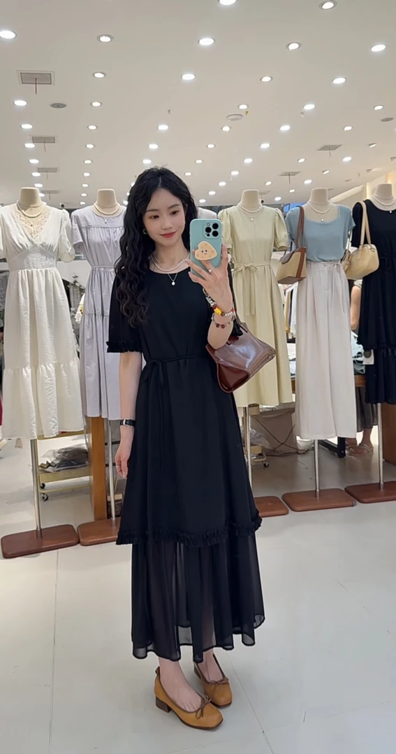 【鞠子Juzi】6990#适合微胖高级显瘦遮肉天丝棉纱垂感连衣裙连纱124