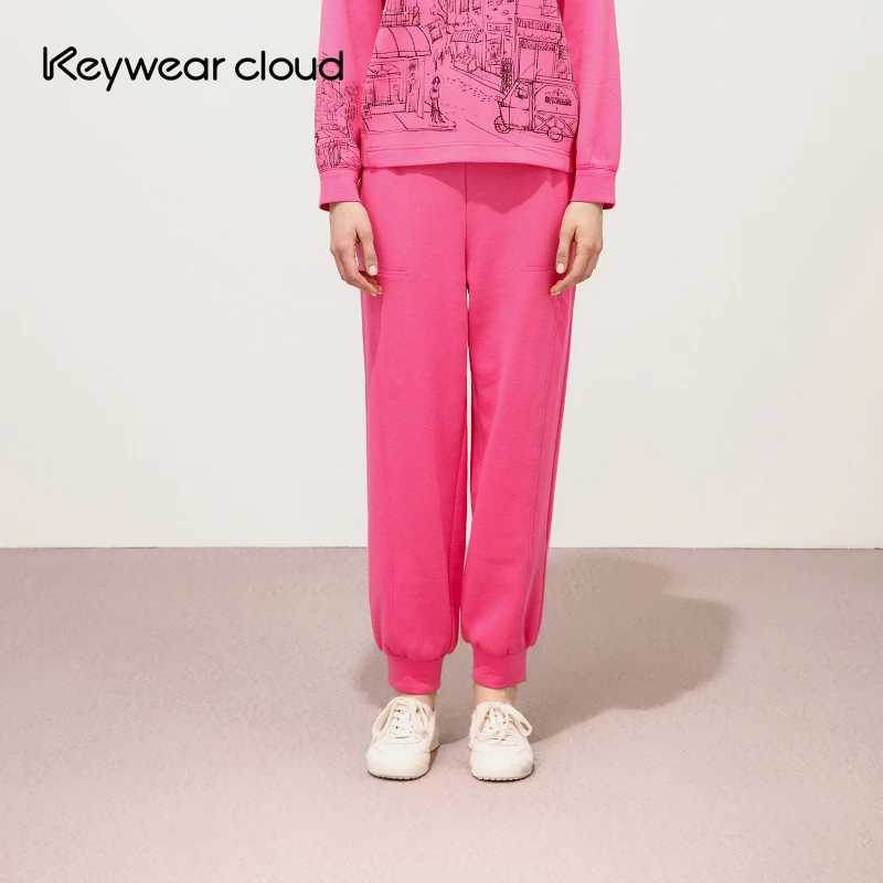 Keywearcloud奇威【莫代尔绵羊毛】秋冬吸睛穿搭休闲桃红束脚卫裤