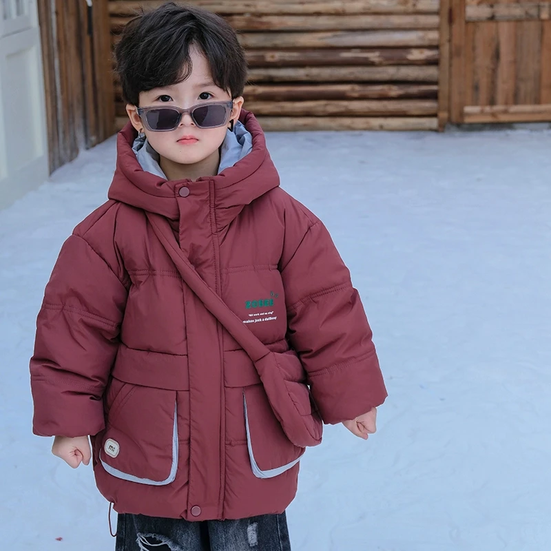 儿童羽绒服冬季加厚连帽外套中小童洋气挎包男女童外穿