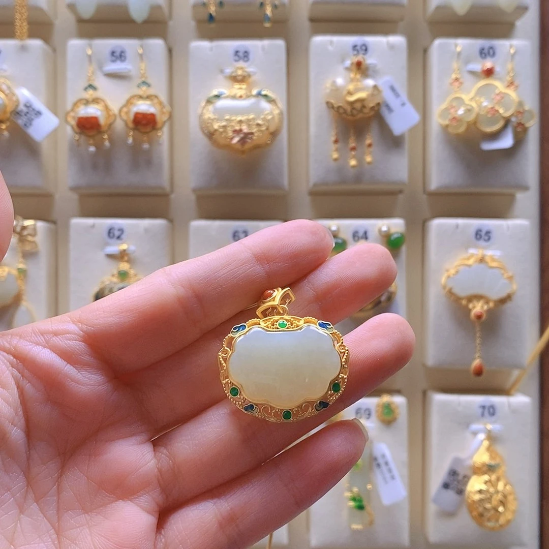 和田玉颈饰银S925镶嵌