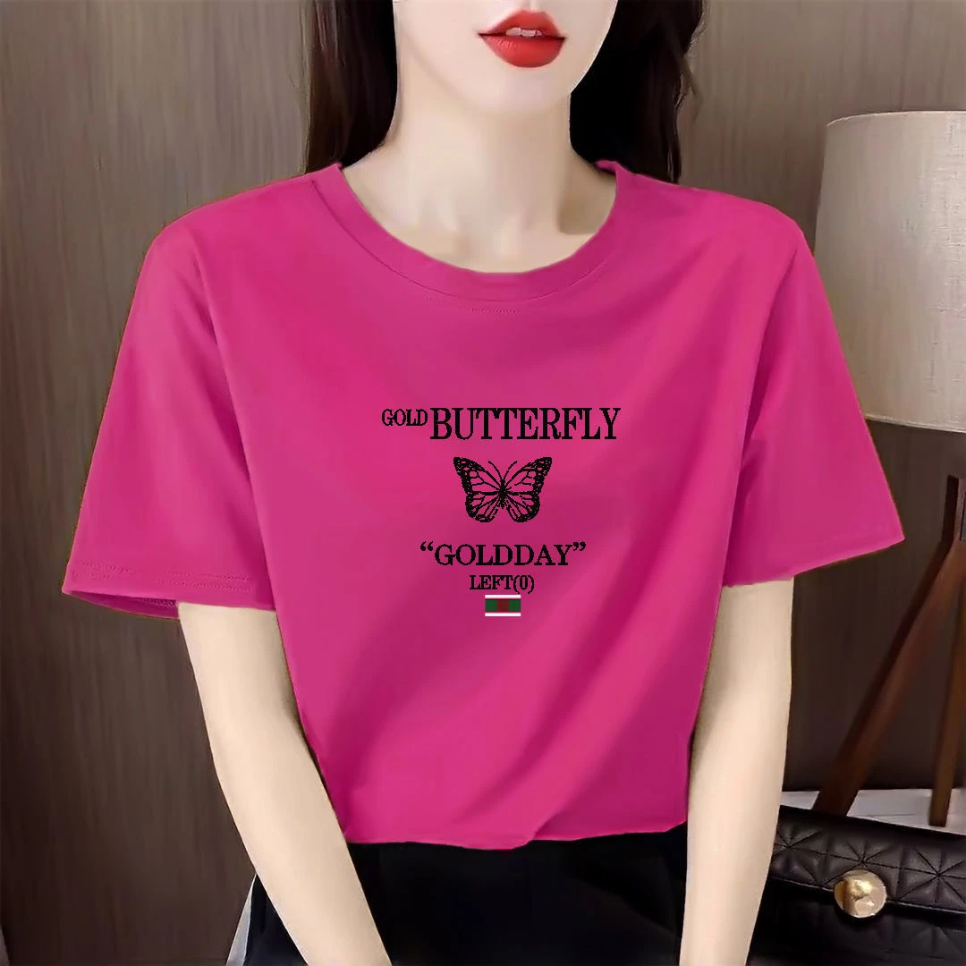 100%纯棉短袖T恤女夏季新款宽松大码显瘦休闲减龄百搭圆领上衣ins