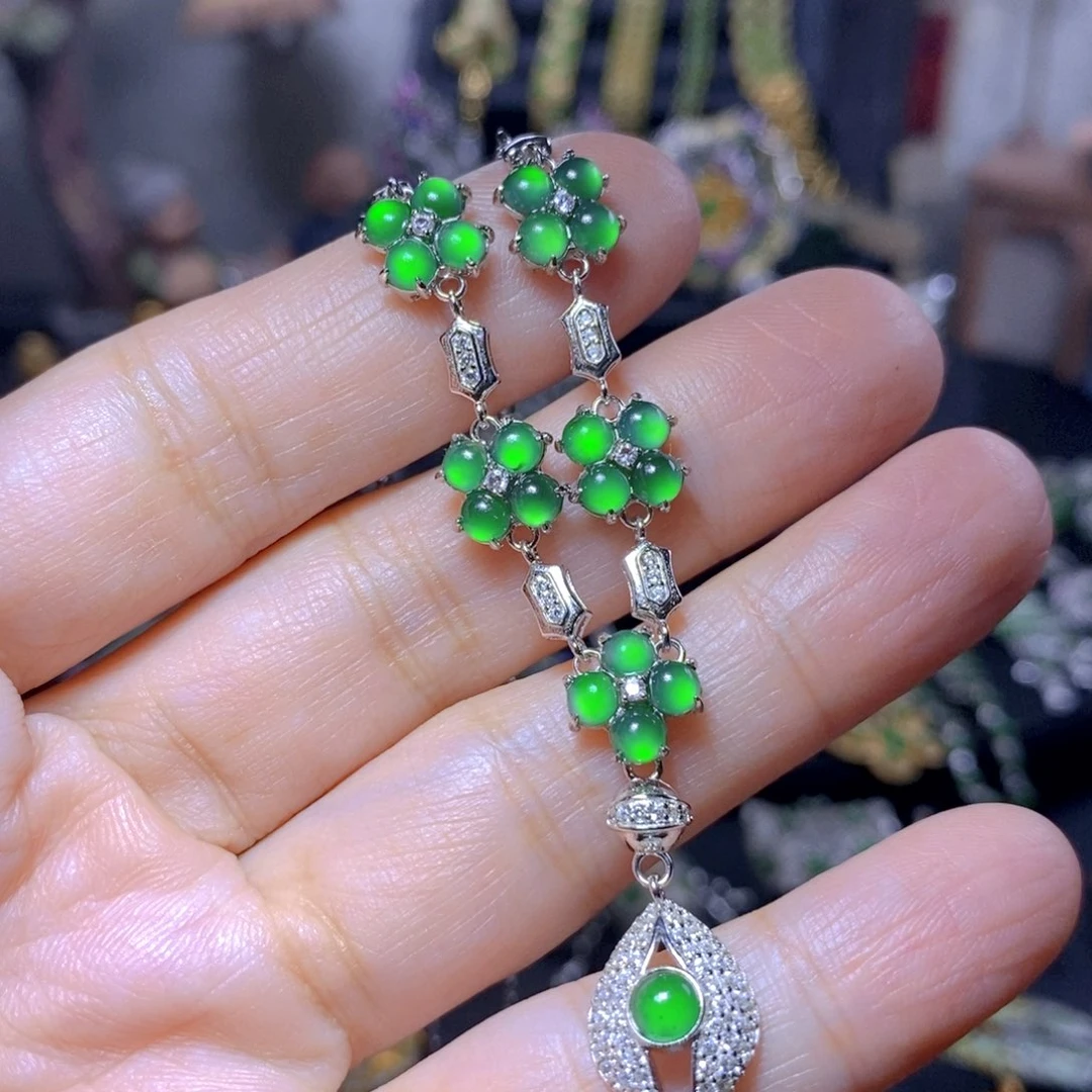 翡翠银S925镶嵌颈饰天然翡翠