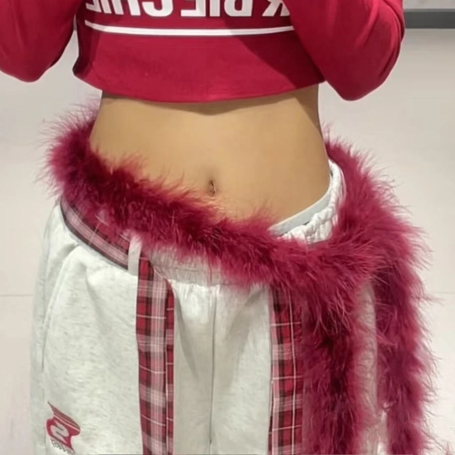 毛毛绒腰带长条腰链辣妹风性感屁帘爵士街舞蹈野性凹造型装饰腰封