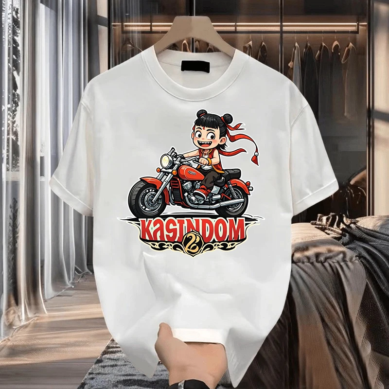 新款痞帅哪吒傲丙主题印花时尚100%纯棉男士短袖T恤上衣