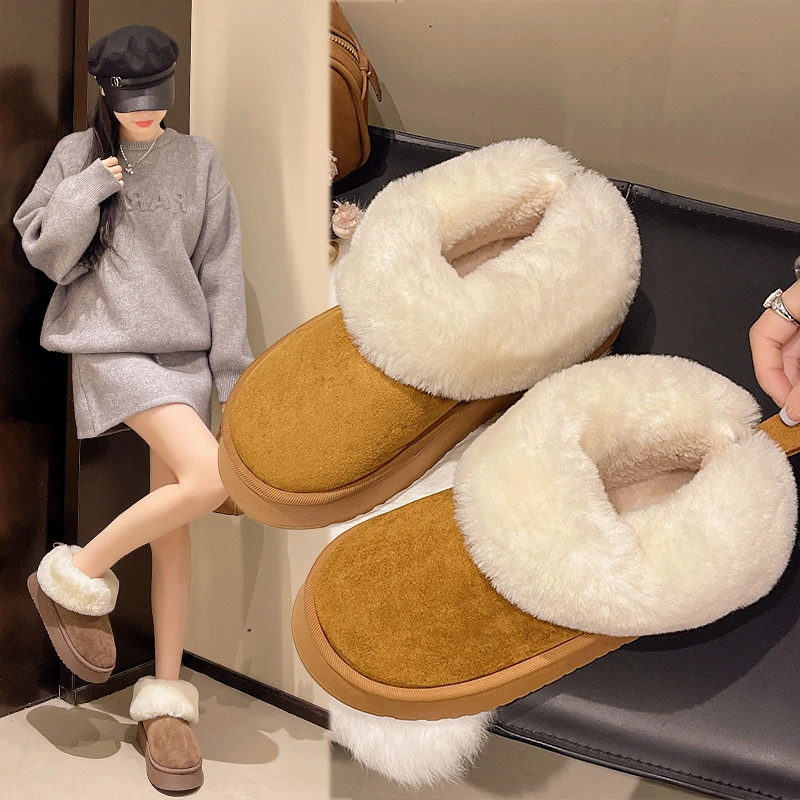 冬季新款毛圈雪地靴女款加厚加绒室内保暖防滑时尚外穿包跟棉鞋