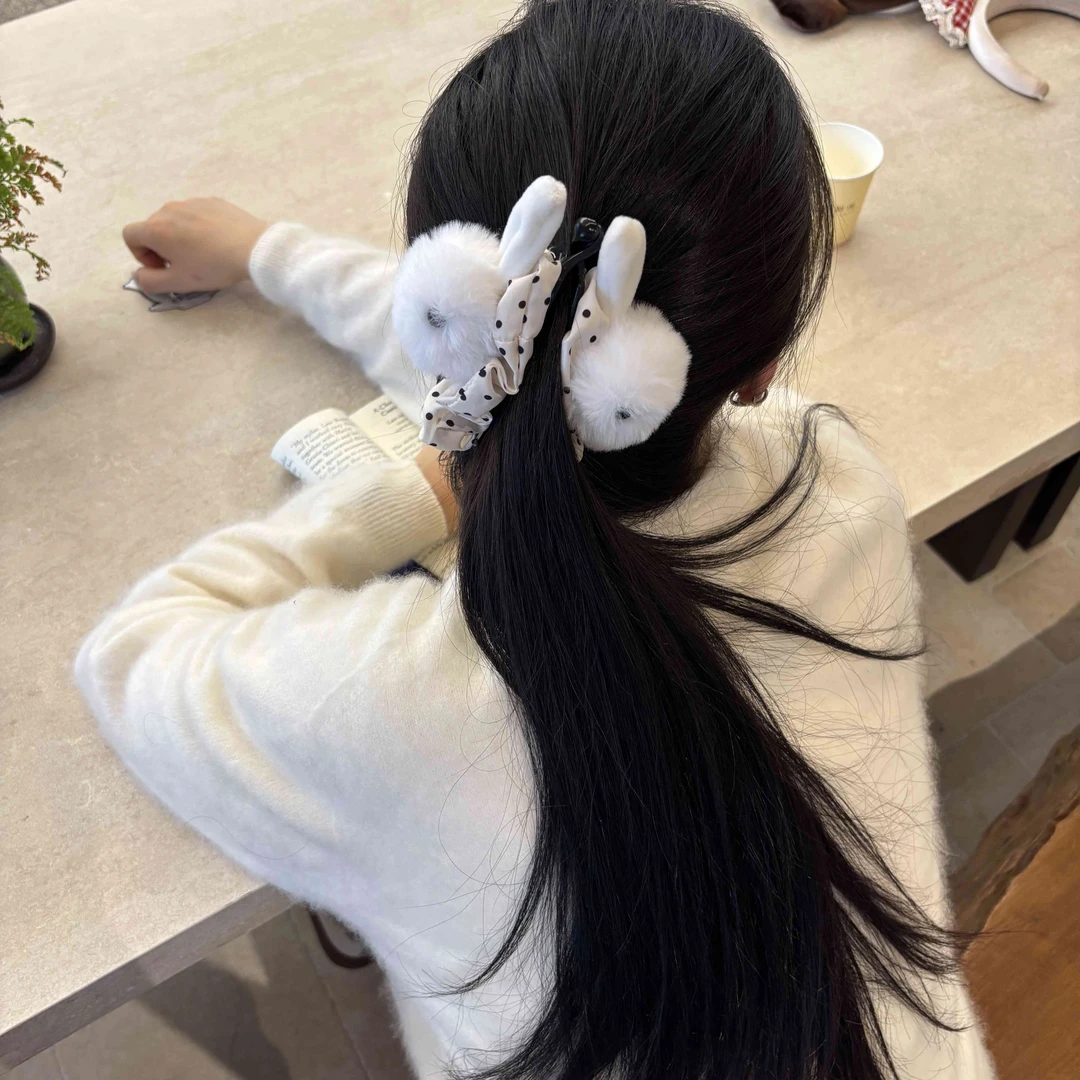 可爱小兔子香蕉夹波点兔子高马尾少女巨显后脑勺发量百搭盘发发饰