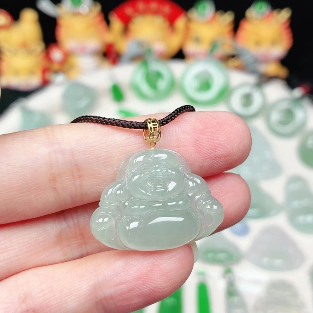 颈饰18K金镶嵌翡翠缅甸天然A货翡翠