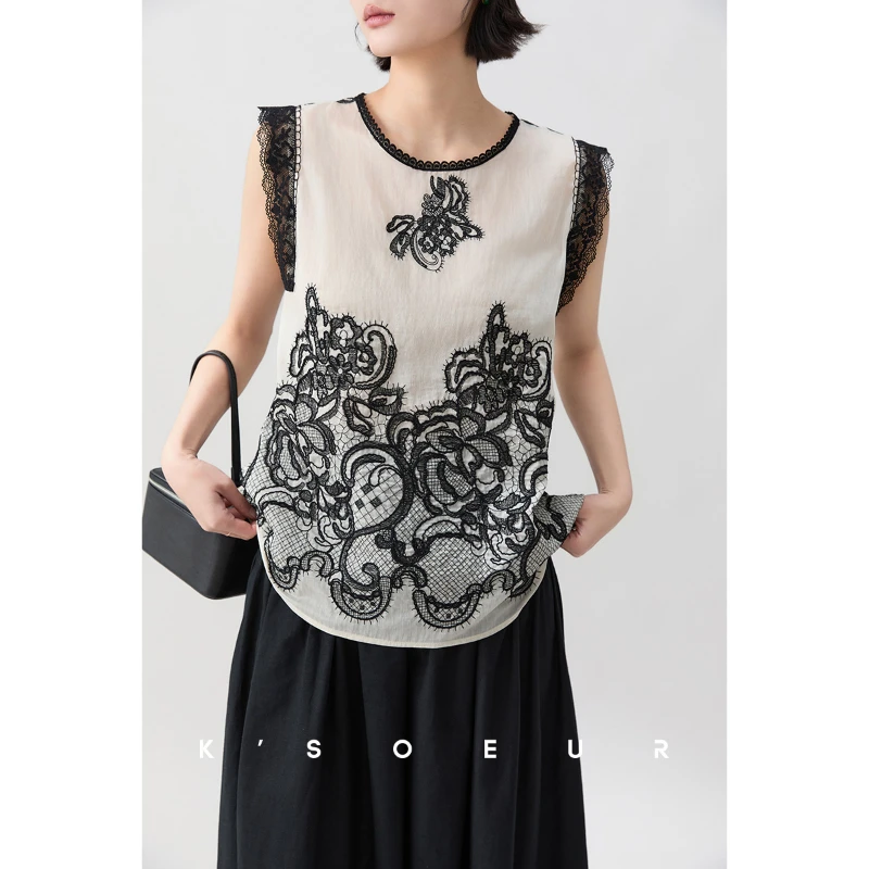 K姐KSOEUR【蝶恋花】天丝麻混纺重工万针立体刺绣 气质宽松小衫女