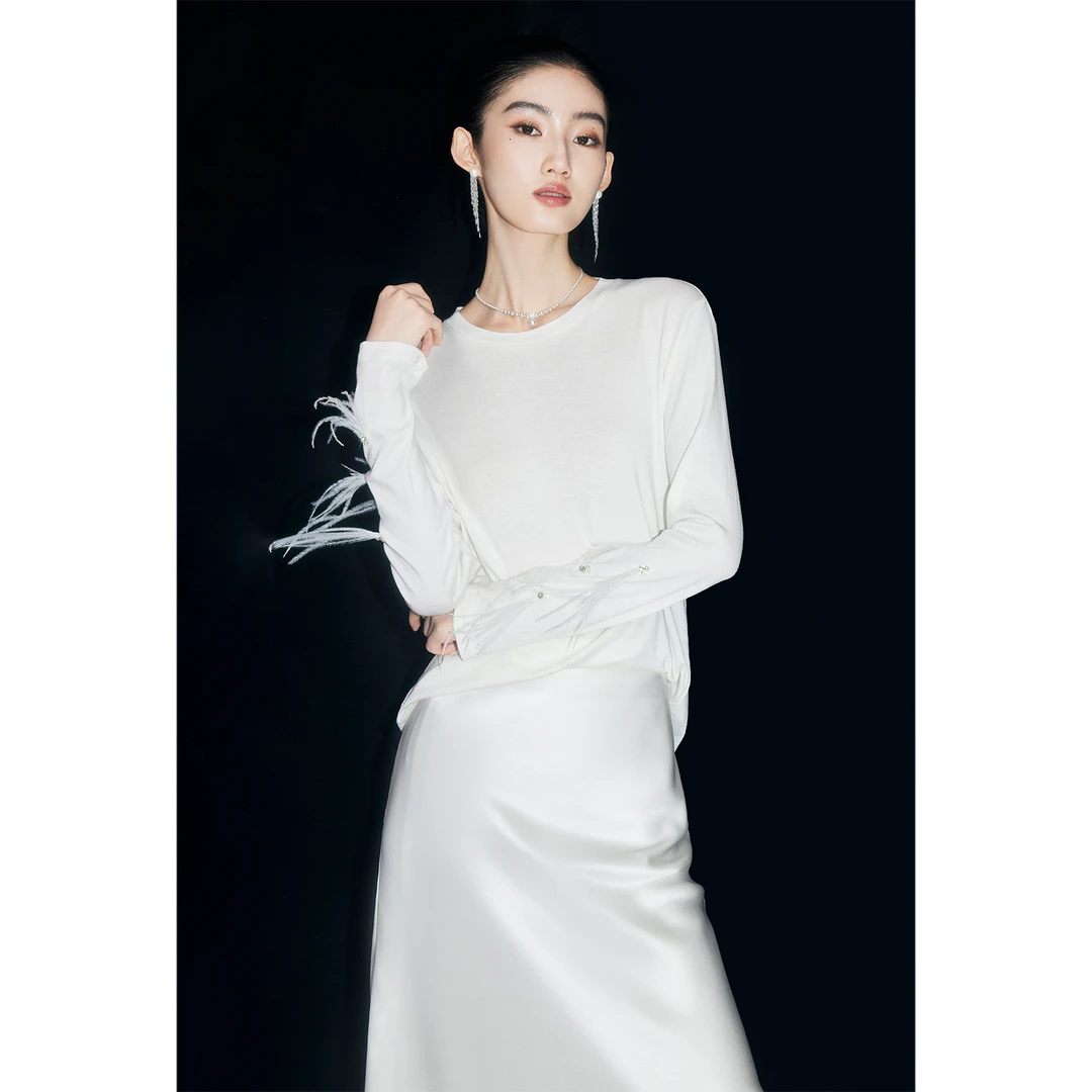 【粉丝专享】MandyZhang钉珠T恤女秋上衣百搭长袖TX0247