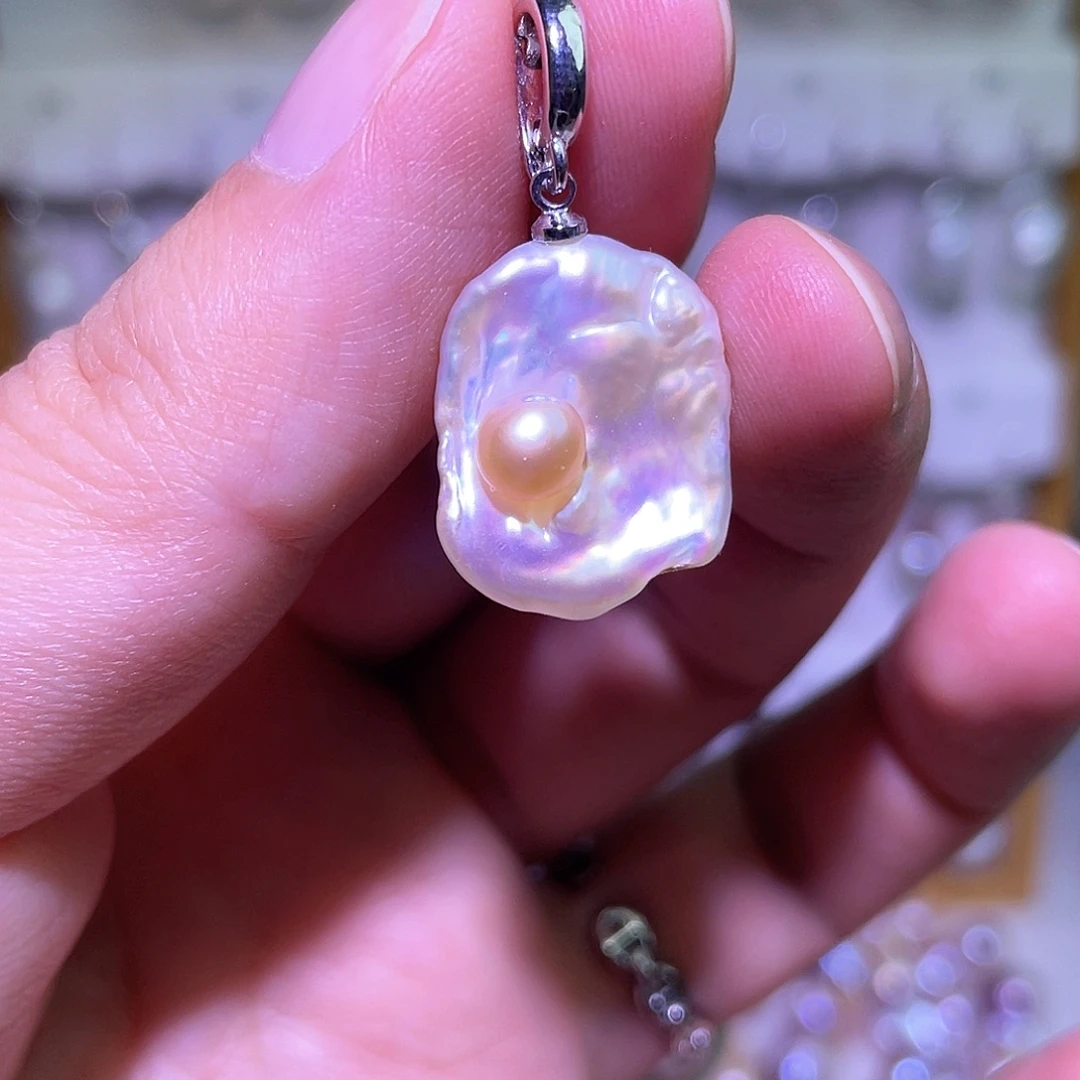 天然淡水珍珠吊坠淡水珍珠银S925镶嵌