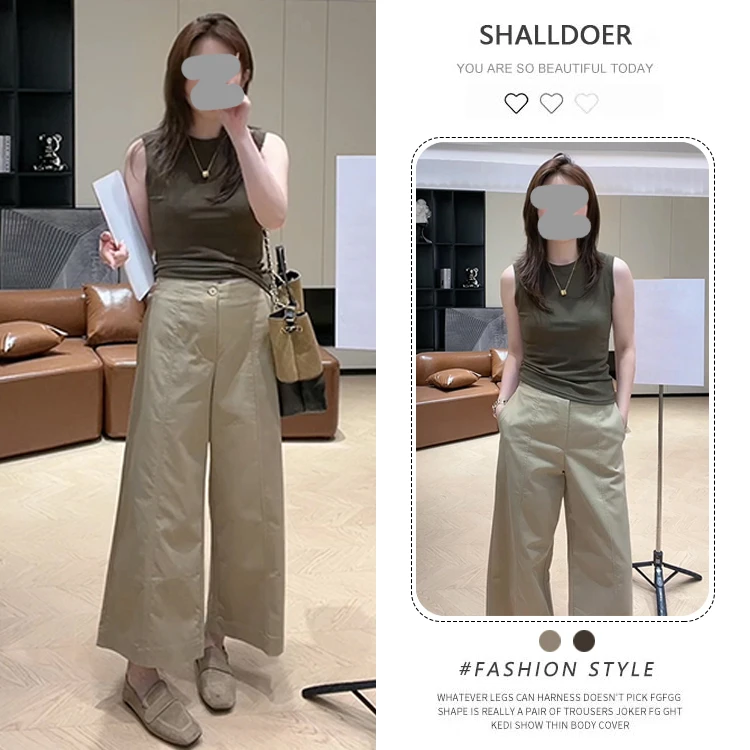 时尚复古通勤套装女夏季新款修身显瘦无袖背心高腰阔腿裤子两件套