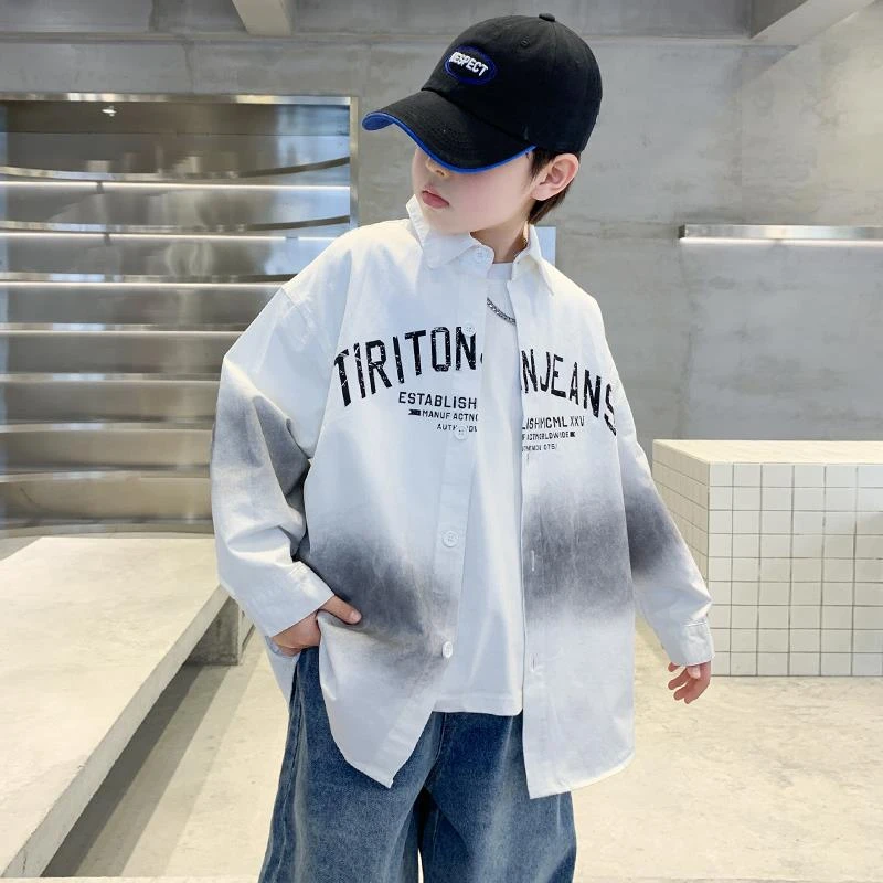 男童白色衬衫长袖2025新款儿童秋装衬衣中大童上衣春秋季痞帅