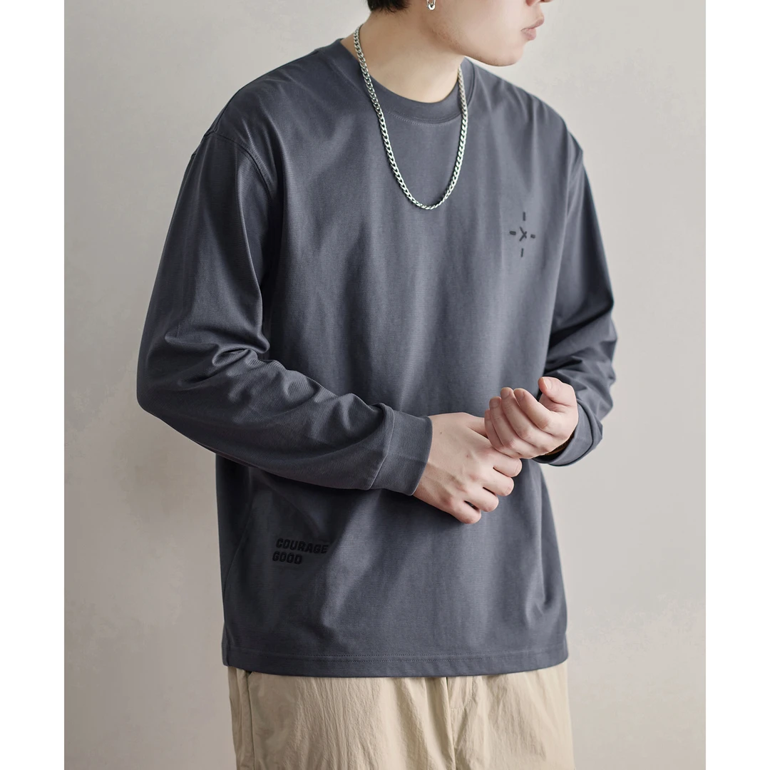 MR.MUDI/穆迪先生潮牌刺绣长袖t恤男宽松休闲秋季新款圆领打底衫