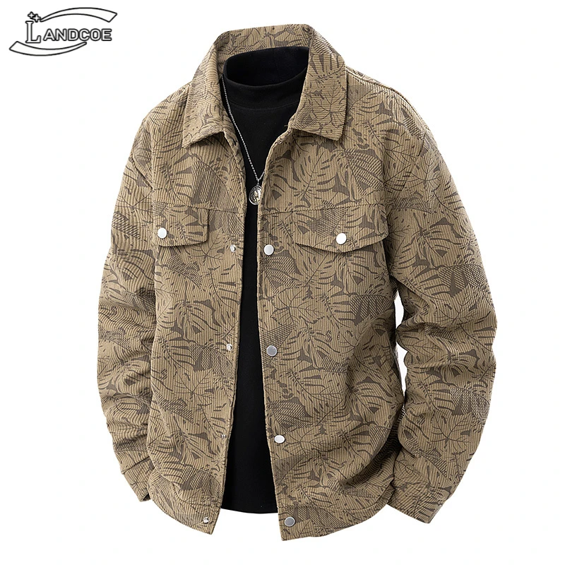 LANDCOE春秋冬灯芯绒加厚夹克宽松翻领中青年复古美式休闲外套男