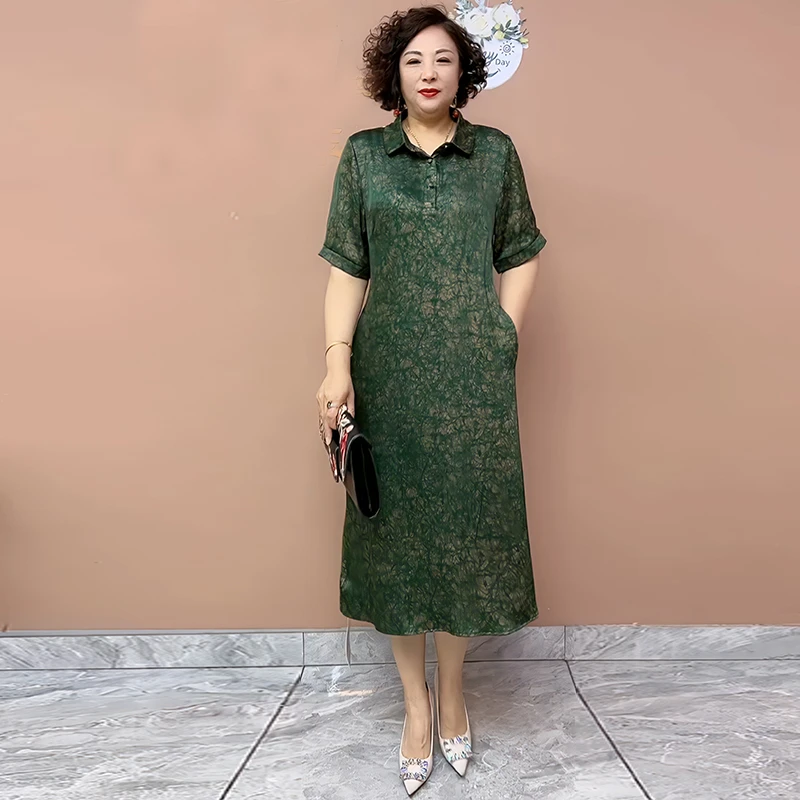 爆款夏季女装中式国风气质大码宽松长裙高端时髦中老年妈妈连衣裙