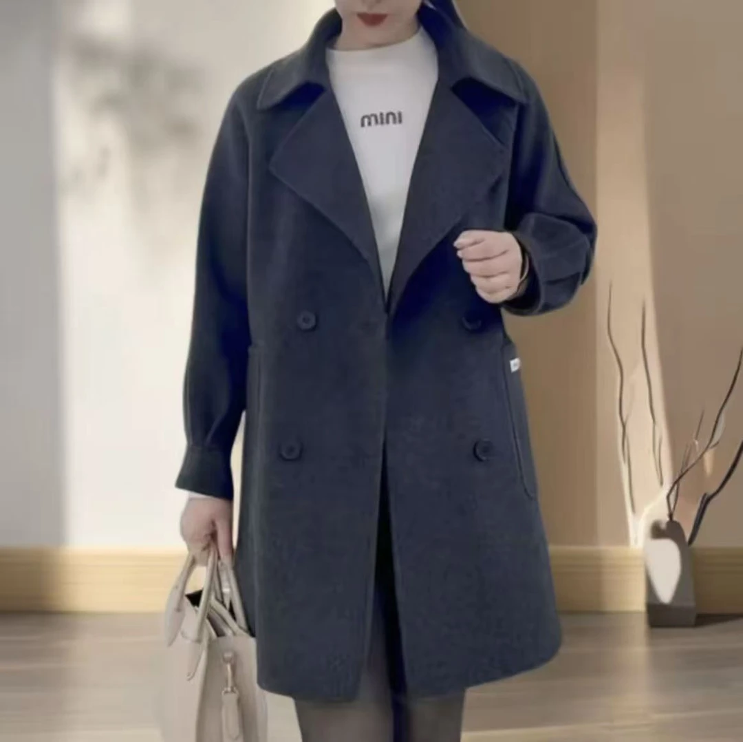 女双面大衣外套赫本风女士中长款双面大衣秋冬时尚6699款