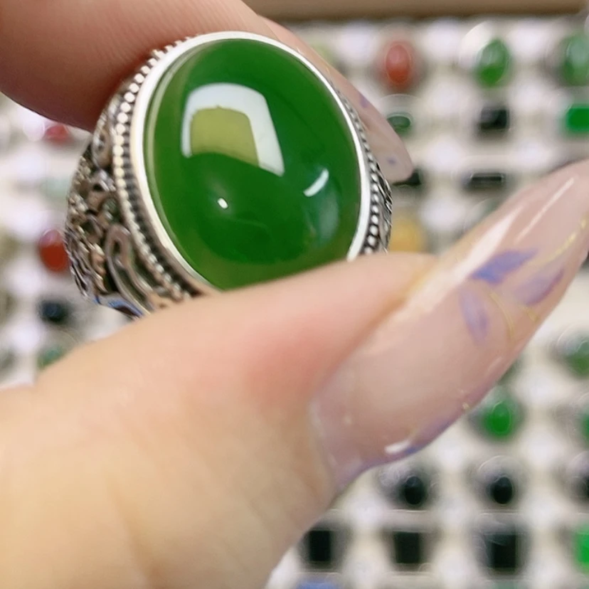 【闪购商品】和田玉戒指银S925镶嵌海***叫