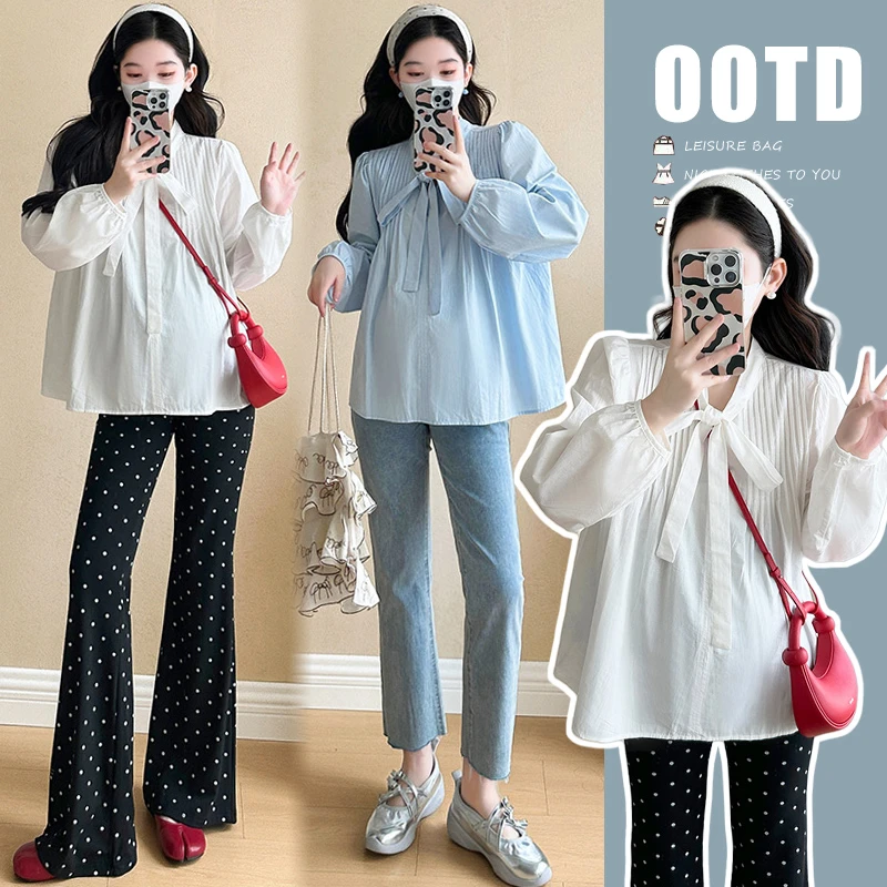 孕妇上衣2025春季新款宽松圆领孕妇衬衫洋气时尚两件套孕妇套装