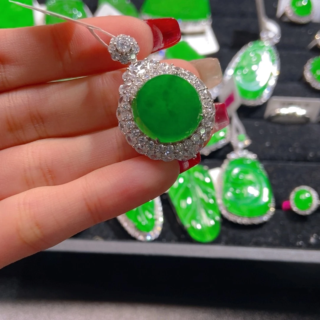 翡翠吊坠(不含链)银S925镶嵌